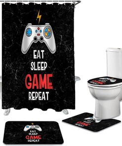 Colorful Gaming-Themed Video Game Art Shower Curtain - Fun Bathroom Decor