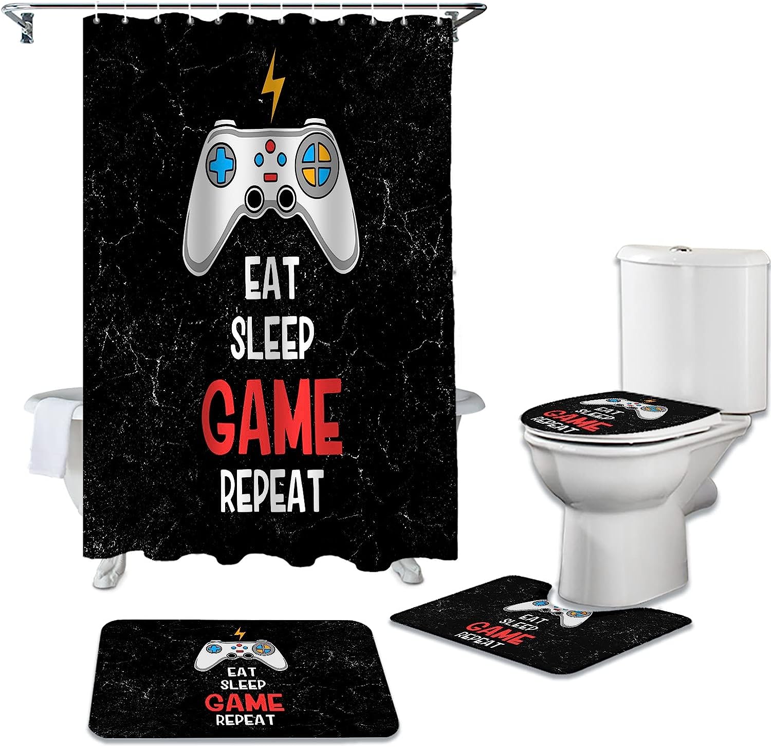 Colorful Gaming-Themed Video Game Art Shower Curtain - Fun Bathroom Decor