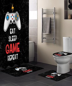 Colorful Gaming-Themed Video Game Art Shower Curtain - Fun Bathroom Decor