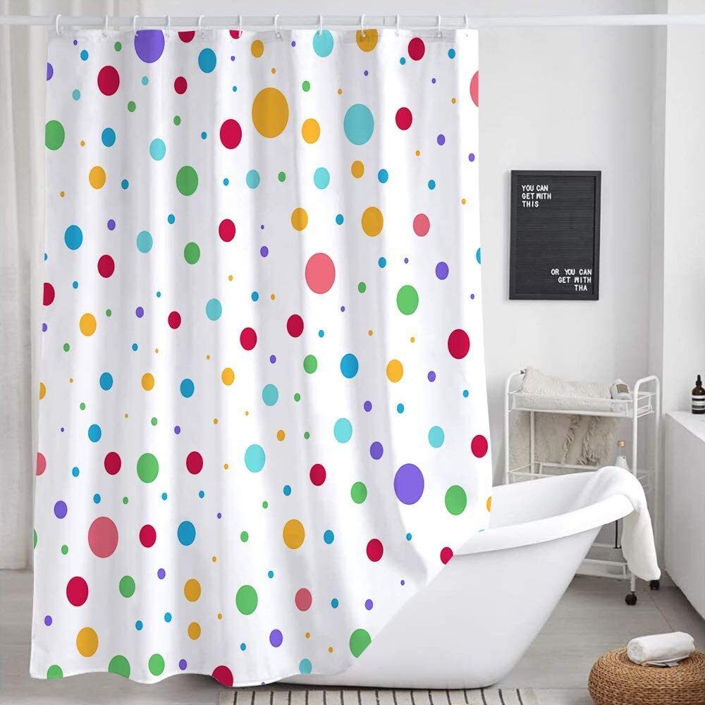 Colorful Geometric Cute Polka Dot Rainbow Shower Curtain for Kid's Bathroom Decor- Waterproof and Fun