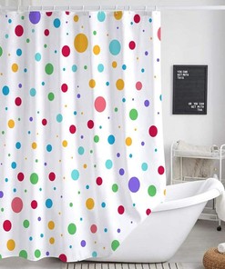 Colorful Geometric Cute Polka Dot Rainbow Shower Curtain for Kid's Bathroom Decor- Waterproof and Fun
