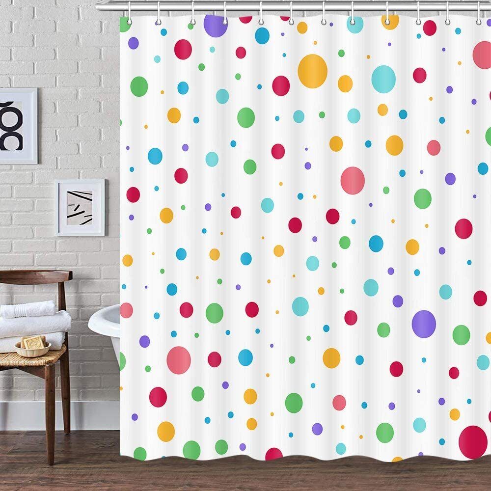 Colorful Geometric Cute Polka Dot Rainbow Shower Curtain for Kid's Bathroom Decor- Waterproof and Fun