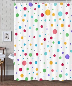 Colorful Geometric Cute Polka Dot Rainbow Shower Curtain for Kid's Bathroom Decor- Waterproof and Fun