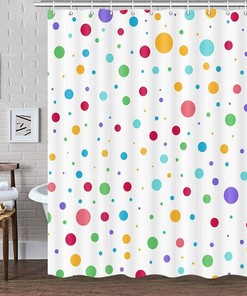 Colorful Geometric Cute Polka Dot Rainbow Shower Curtain for Kid's Bathroom Decor- Waterproof and Fun