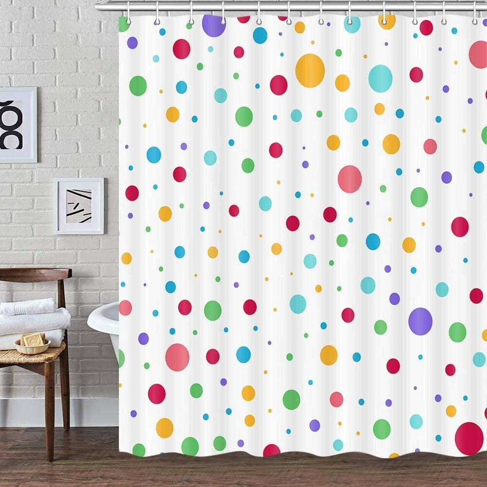 Colorful Geometric Cute Polka Dot Rainbow Shower Curtain for Kid's Bathroom Decor- Waterproof and Fun