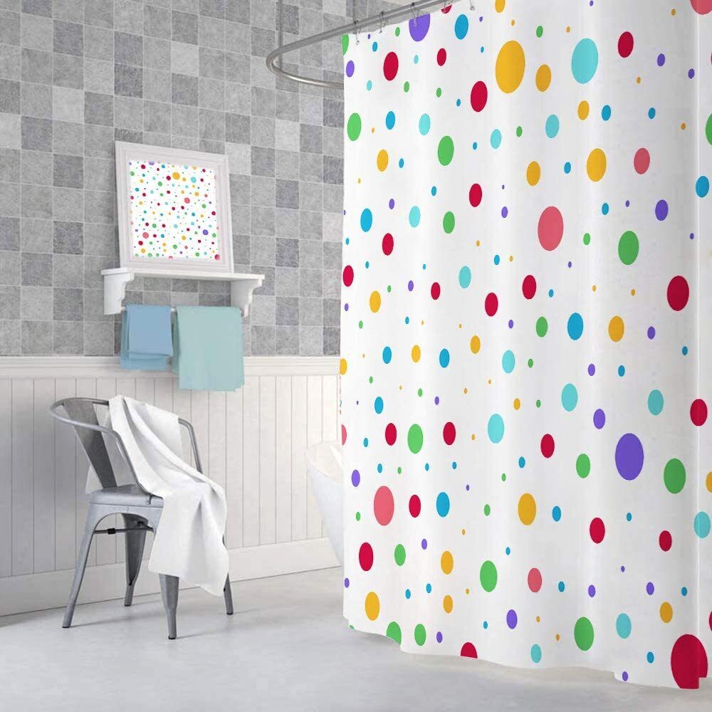 Colorful Geometric Cute Polka Dot Rainbow Shower Curtain for Kid's Bathroom Decor- Waterproof and Fun
