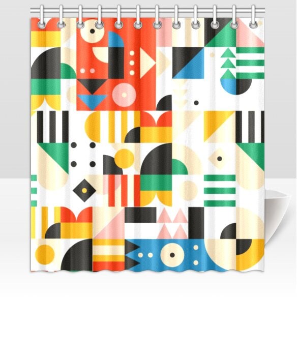 Colorful Geometric Pattern Bauhaus Shower Curtain For Home Decor