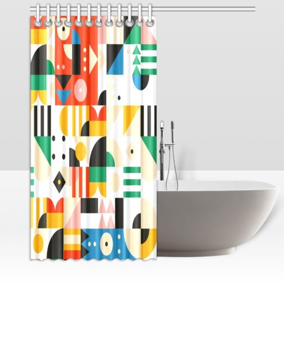 Colorful Geometric Pattern Bauhaus Shower Curtain For Home Decor - Image 2