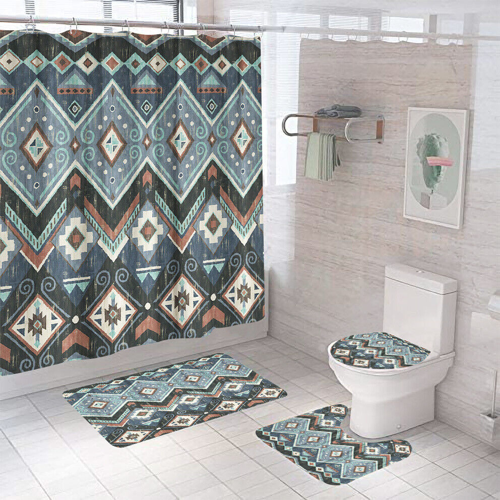 Colorful Geometric Pattern Shower Curtain For Modern Bathroom Decor