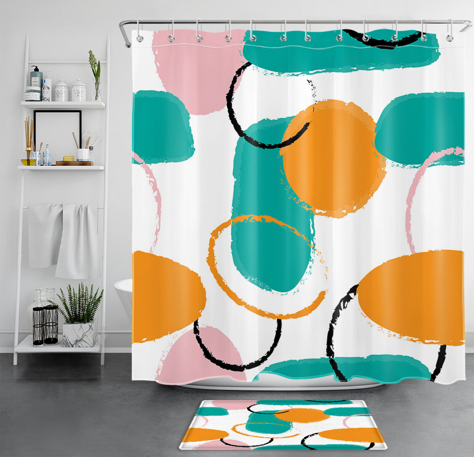 Colorful Geometric Patterns Print Shower Curtain for Modern Art Bathroom Decor