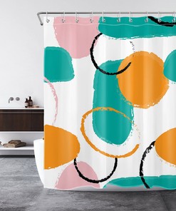 Colorful Geometric Patterns Print Shower Curtain for Modern Art Bathroom Decor