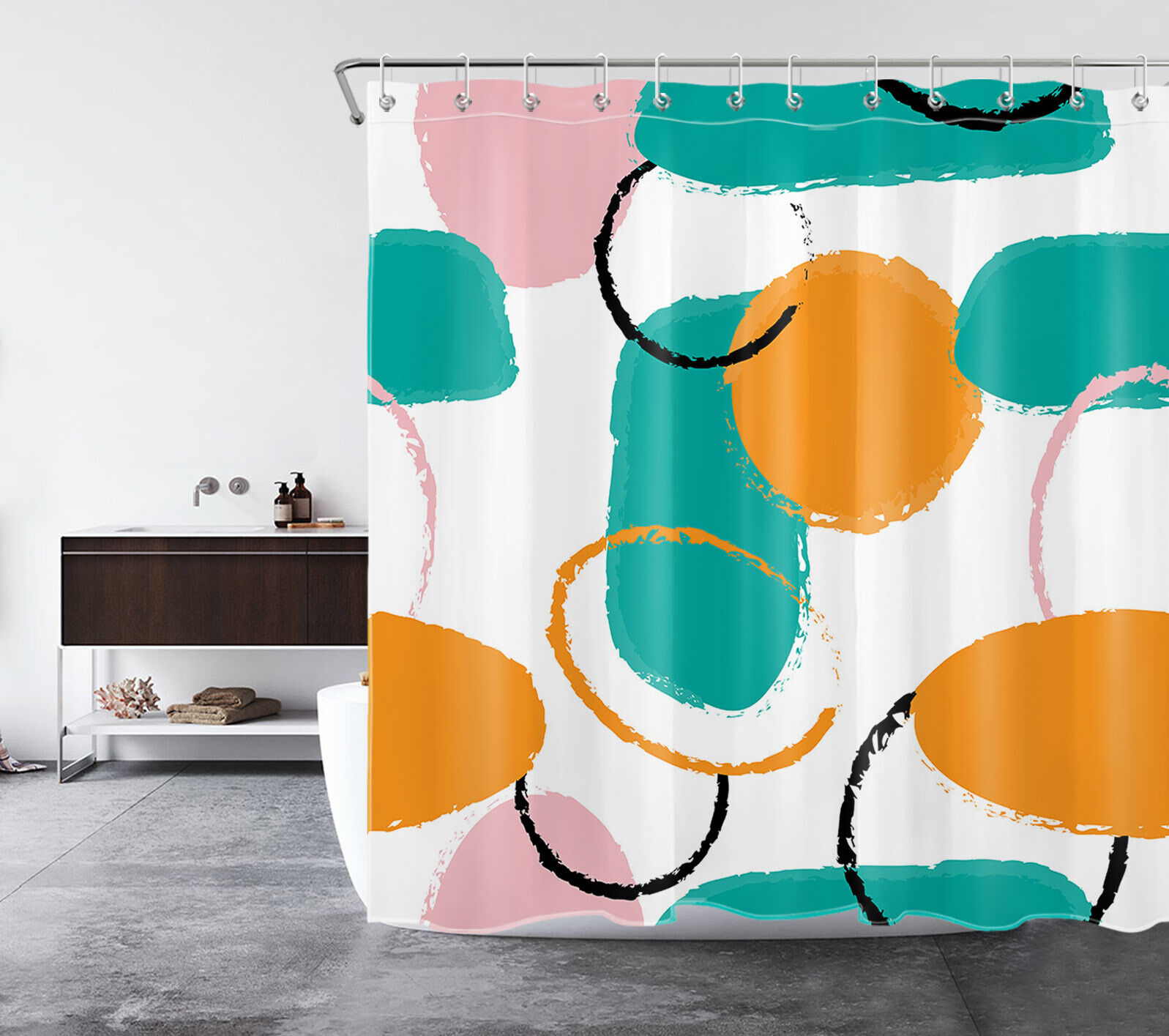 Colorful Geometric Patterns Print Shower Curtain for Modern Art Bathroom Decor