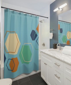 Colorful Geometric Shapes Shower Curtain, Artistic Bathroom Decor