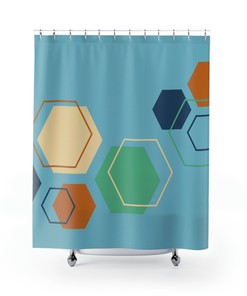Colorful Geometric Shapes Shower Curtain, Artistic Bathroom Decor