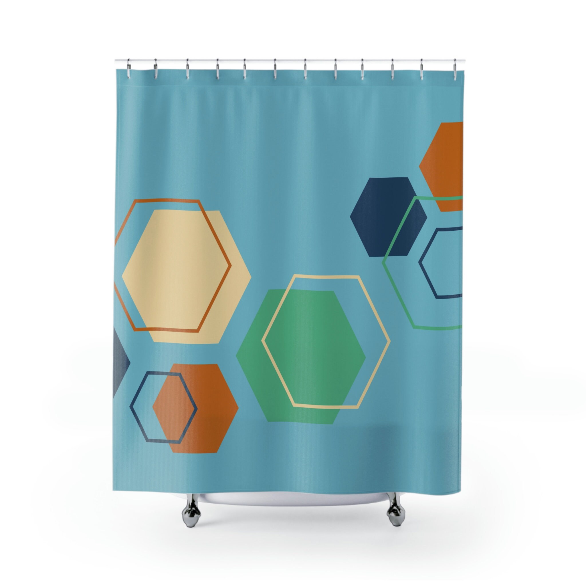 Colorful Geometric Shapes Shower Curtain, Artistic Bathroom Decor