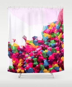 Colorful Geometric Shower Curtain with Rainbow Abstract Pattern and LGBT Pride Quotes