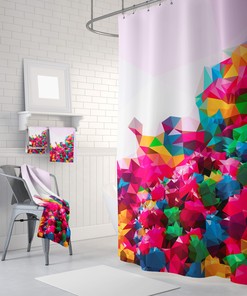 Colorful Geometric Shower Curtain with Rainbow Abstract Pattern and LGBT Pride Quotes