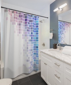 Colorful Geometric Squares Shower Curtain for a Modern Bathroom Decor