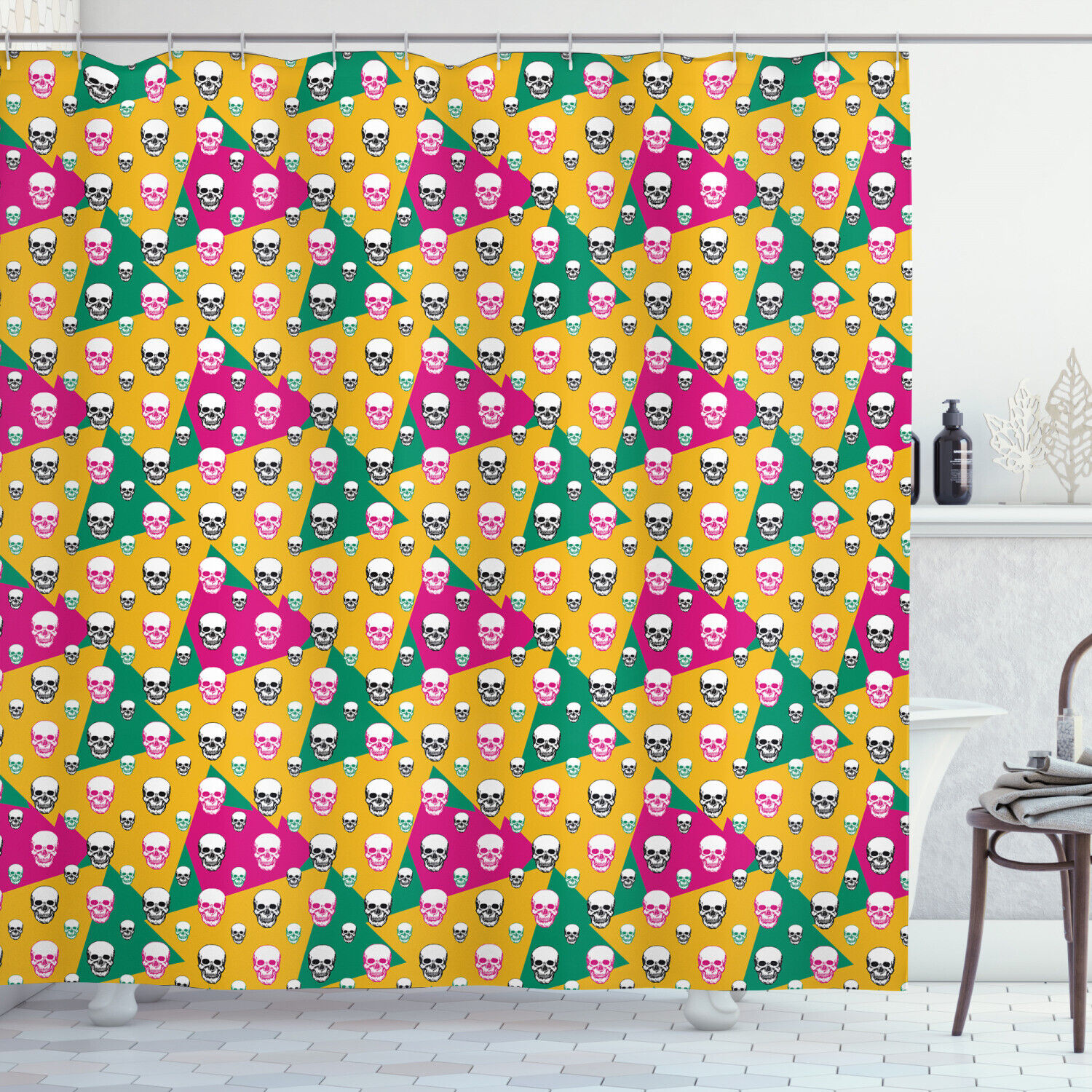 Colorful Geometric Triangle Design Head Bones Shower Curtain