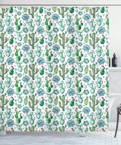 Colorful Hand Painted Style Plant Saguaro Prickly Pear Succulents Spikes Arrangement Shower Curtain