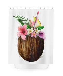 Colorful Hawaii Coconut Hibiscus Shower Curtain For Bathrooms