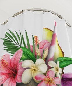 Colorful Hawaii Coconut Hibiscus Shower Curtain For Bathrooms