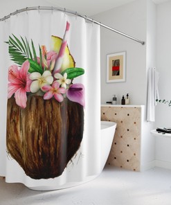 Colorful Hawaii Coconut Hibiscus Shower Curtain For Bathrooms