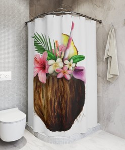 Colorful Hawaii Coconut Hibiscus Shower Curtain For Bathrooms