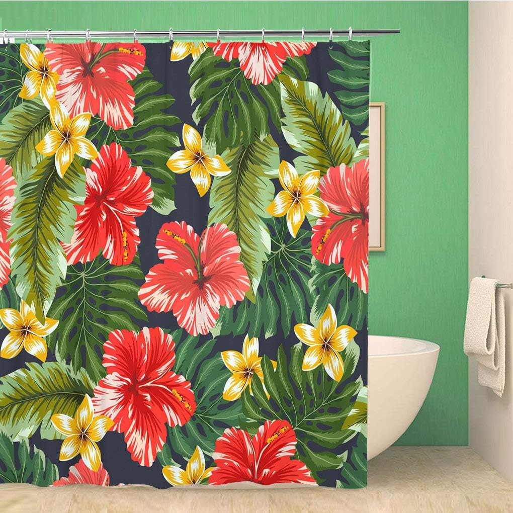 Colorful Hawaiian Flowers on Dark Hibiscus Shower Curtain