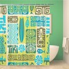 Colorful Hawaiian Tiki And Tribal Flower Pattern Shower Curtain With Surfboard