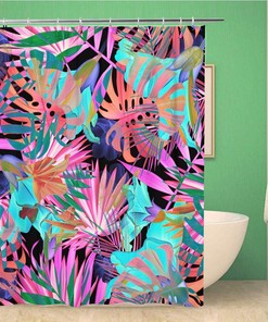 Colorful Hawaiian Tropical Plant and Leaves Shower Curtain