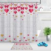 Colorful Heart Ornaments Brick Wall Shower Curtain | Valentine's Day Bathroom Decor