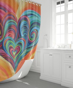 Colorful Heart Psychedelic Shower Curtain To Add Artistic Flair To Your Bathroom