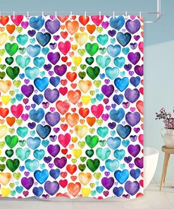 Colorful Heart Shower Curtain - Vibrant and Playful Valentine's Day Decor - Waterproof Bathroom Accessory