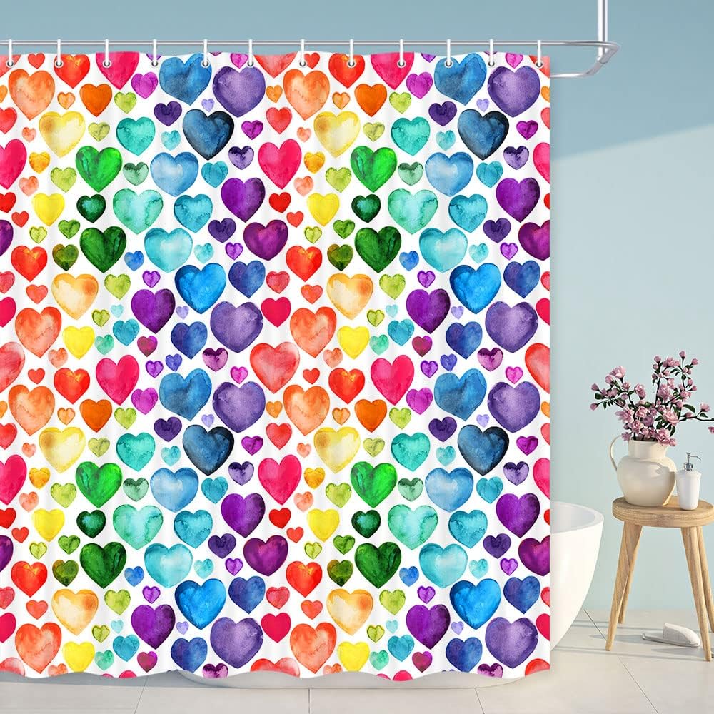 Colorful Heart Shower Curtain - Vibrant and Playful Valentine's Day Decor - Waterproof Bathroom Accessory