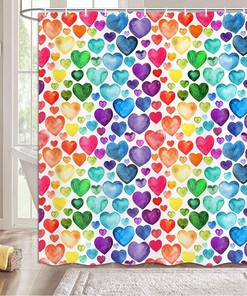 Colorful Heart Shower Curtain - Vibrant and Playful Valentine's Day Decor - Waterproof Bathroom Accessory