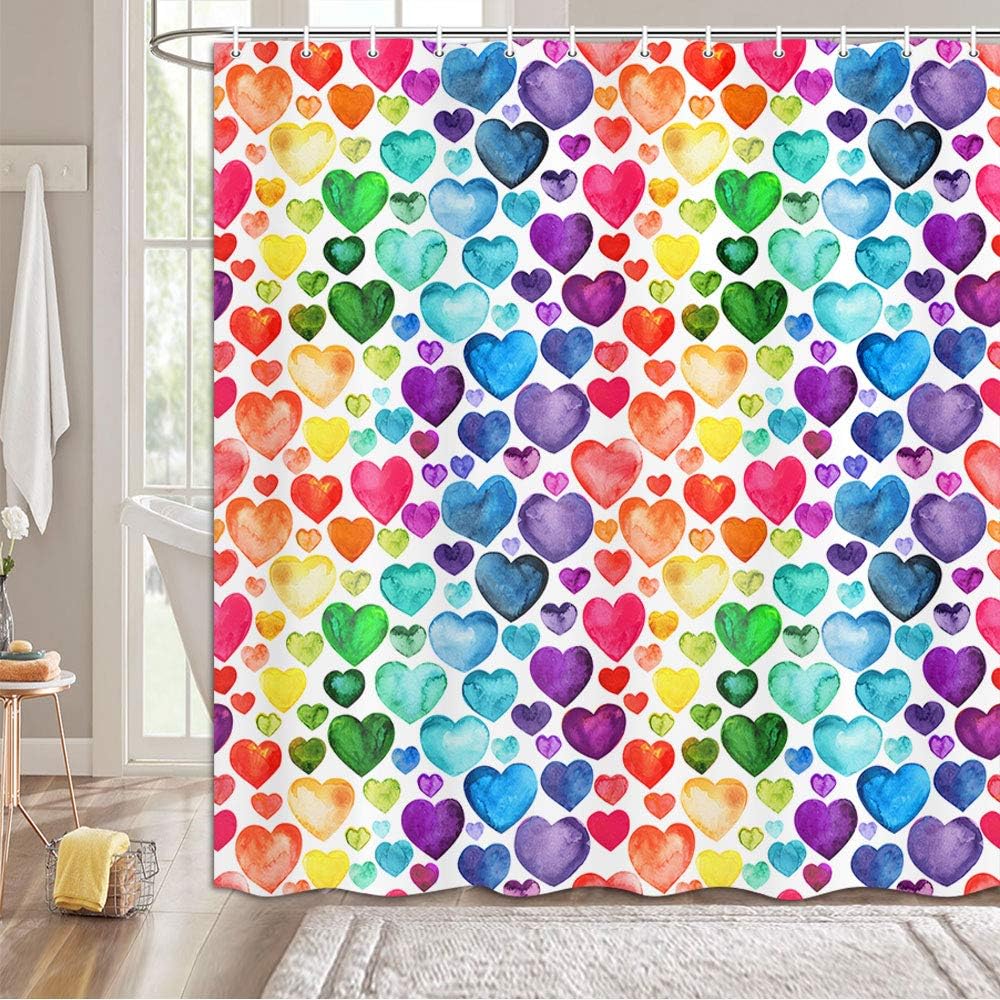 Colorful Heart Shower Curtain - Vibrant and Playful Valentine's Day Decor - Waterproof Bathroom Accessory