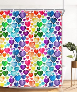 Colorful Heart Shower Curtain - Vibrant and Playful Valentine's Day Decor - Waterproof Bathroom Accessory