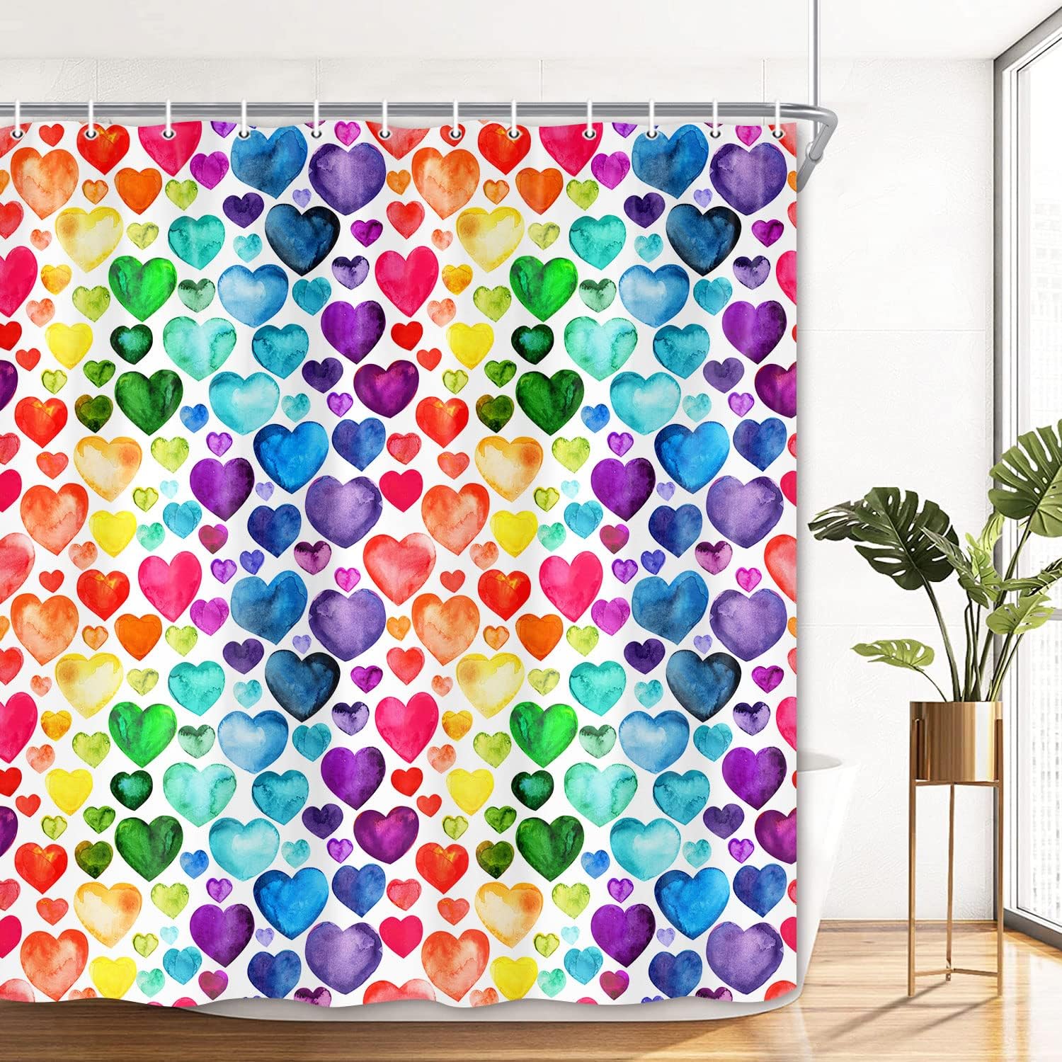 Colorful Heart Shower Curtain - Vibrant and Playful Valentine's Day Decor - Waterproof Bathroom Accessory