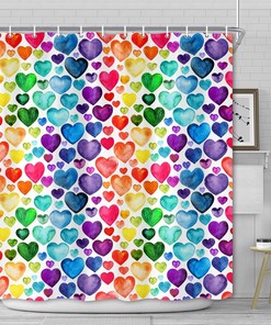 Colorful Heart Shower Curtain - Vibrant and Playful Valentine's Day Decor - Waterproof Bathroom Accessory