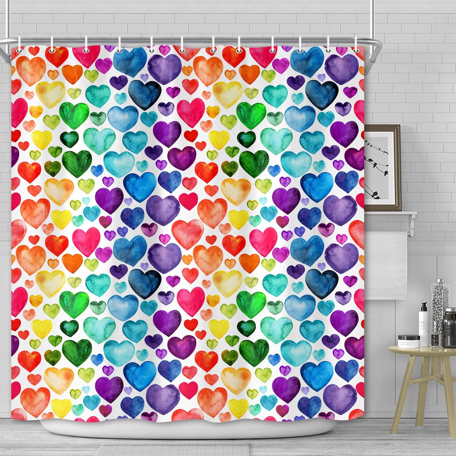 Colorful Heart Shower Curtain - Vibrant and Playful Valentine's Day Decor - Waterproof Bathroom Accessory