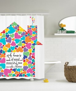 Colorful Hearts Love Home Inspirational Family Quotes Shower Curtain For Happy Bathroom Decor