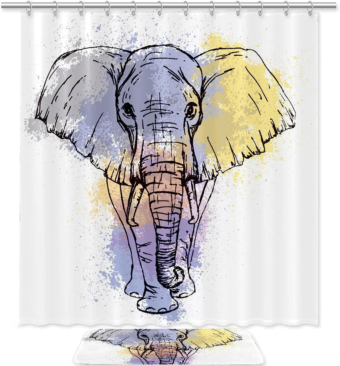 Colorful Hipster Elephant Shower Curtain For Boho Bathroom Decor