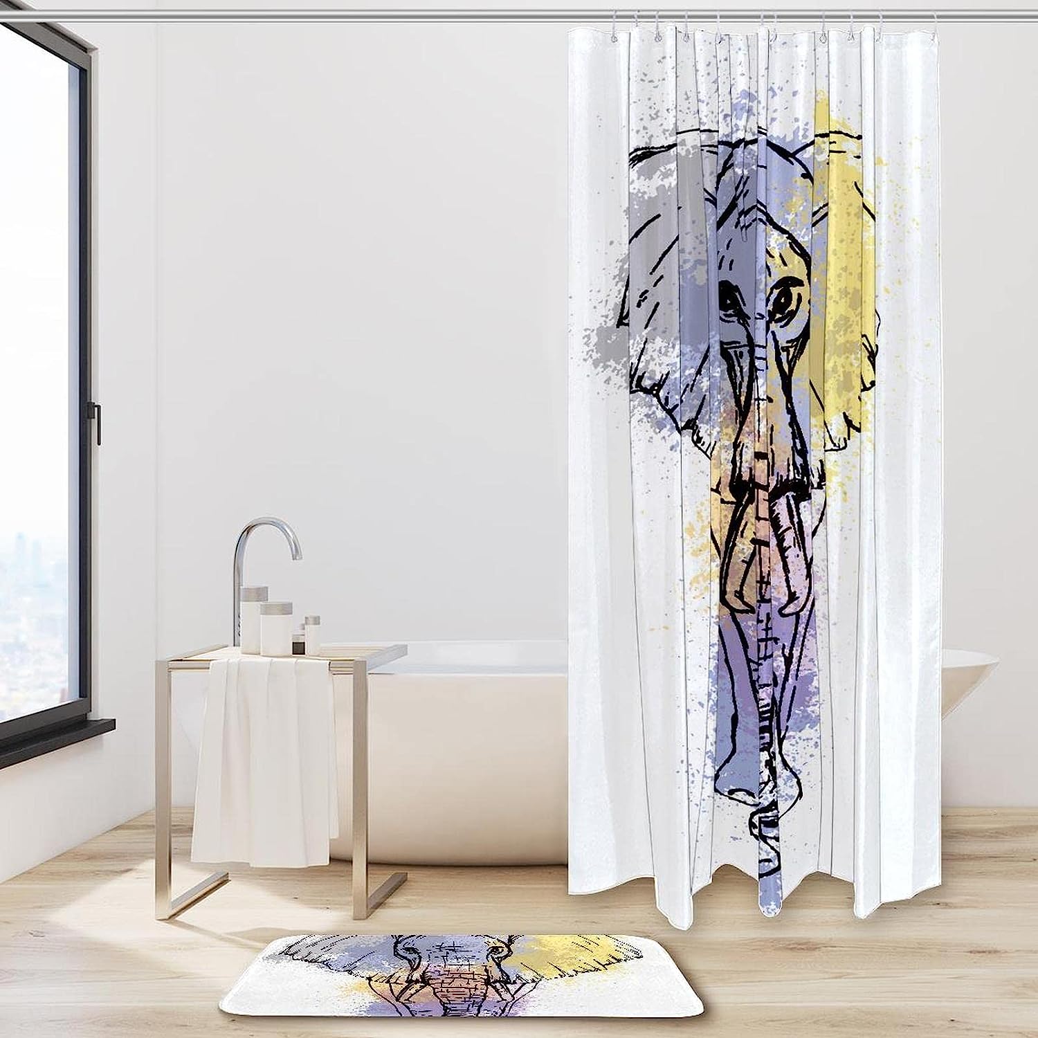 Colorful Hipster Elephant Shower Curtain For Boho Bathroom Decor