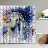 Colorful Horse And Wolf Animal Shower Curtain, Abstract Art Design For Your Bathroom