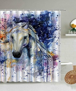 Colorful Horse And Wolf Animal Shower Curtain, Abstract Art Design For Your Bathroom