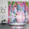 Colorful Hummingbird And Butterfly Printed Shower Curtain For Bathroom