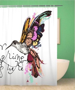 Colorful Hummingbird And Butterfly Wings Shower Curtain