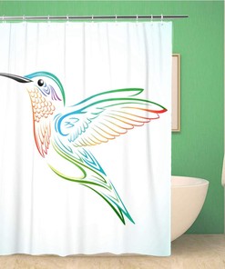 Colorful Hummingbird Green Bird Flying Wood Shower Curtain with Blue Pattern for Bathroom Decoration by Topyee