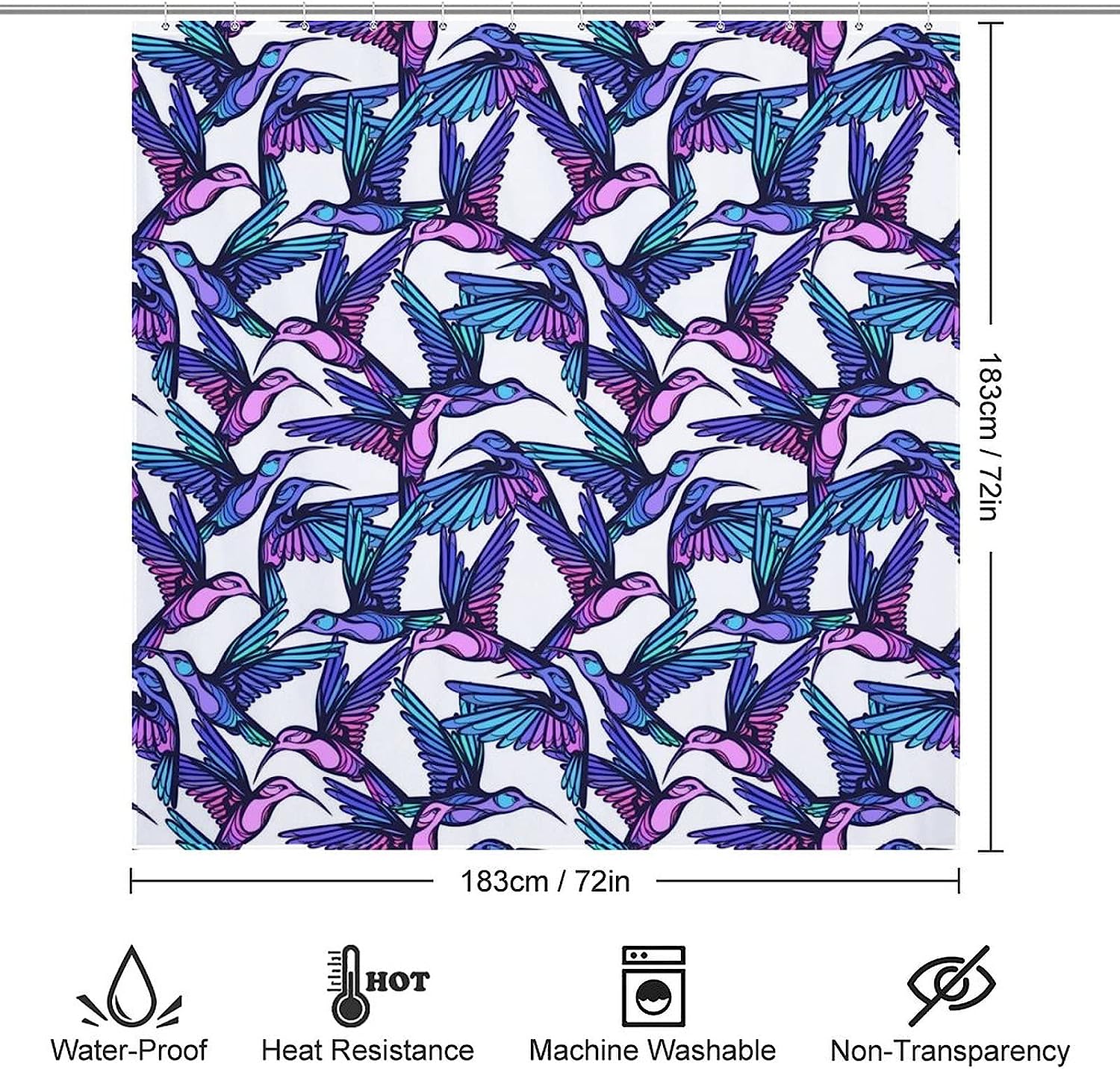 Colorful Hummingbirds Print Shower Curtain For Cheerful Bathroom Decor - Image 2